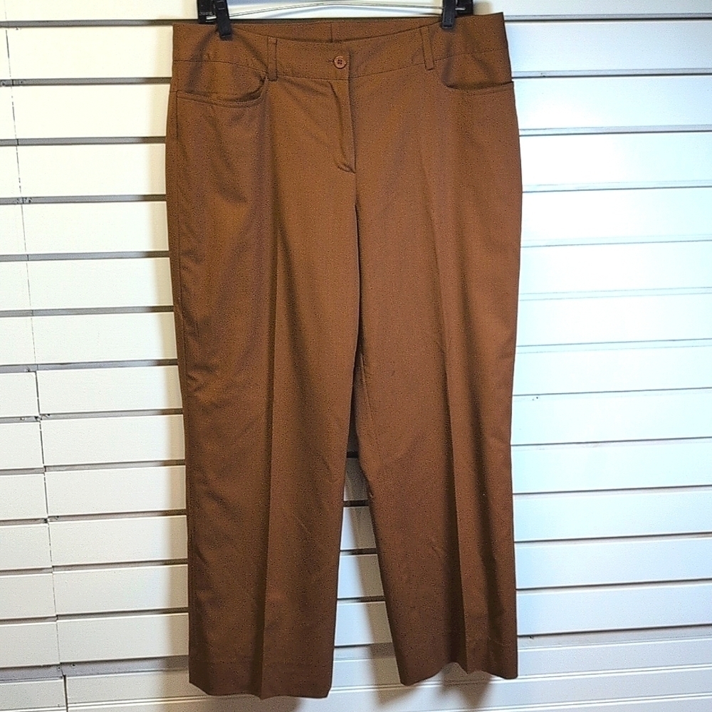 Carlisle Pants Trousers 100% Wool Flat Front  Brown Zipper Button Lined 10